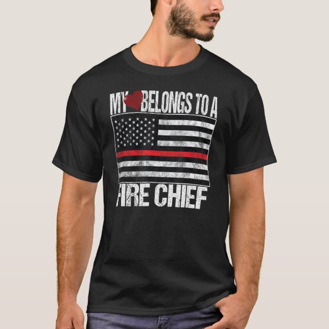 Red Line Flag - My Heart Belongs to a Fire Chief F T-Shirt (Front)