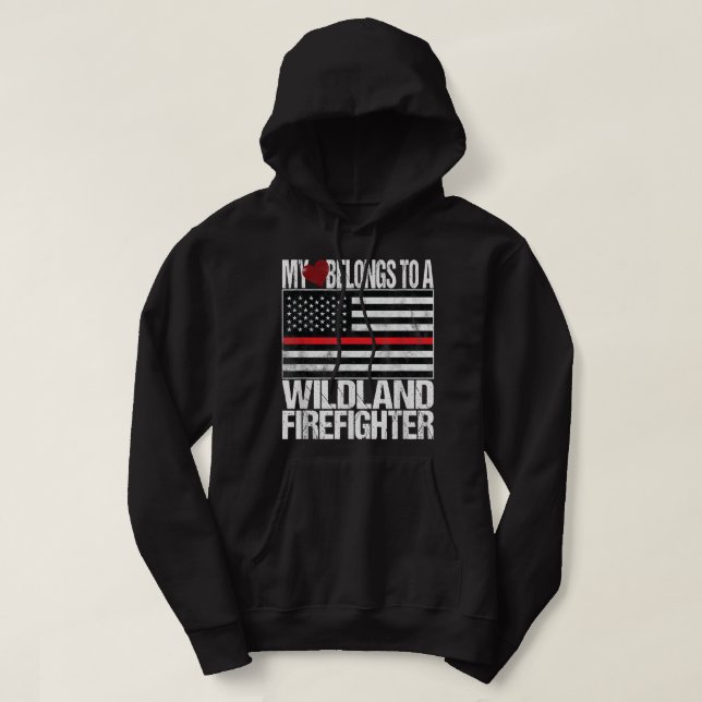 Red Line Flag Shirt My Heart Belongs Wildland Fire (Design Front)
