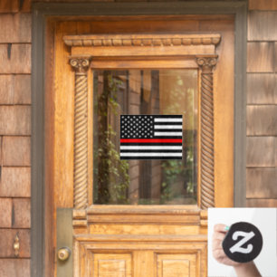 Red Line Flag Window Sign, Fireman, American Flag Window Cling