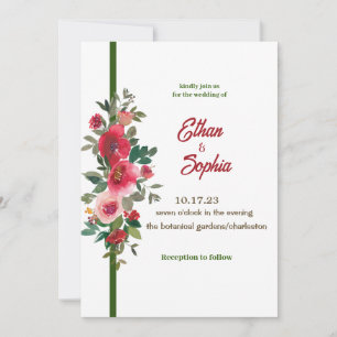 Red line floral wedding invitation