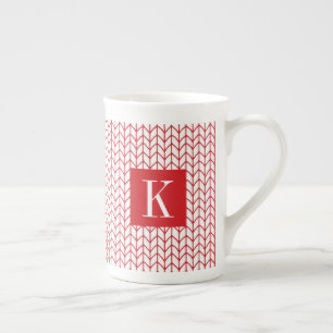 RED LINE KNIT Bone China Mug + Initial II
