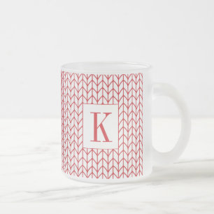 RED LINE KNIT Frosted Glass Mug + Initial