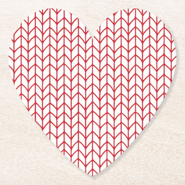 RED LINE KNIT Heart Shape Paper Coasters (Front)