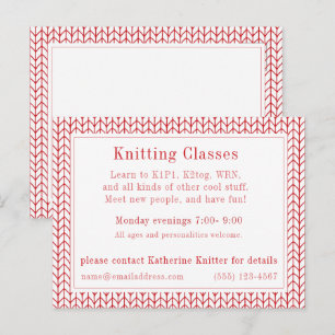 RED LINE KNIT "Knitting Classes" Postcard 