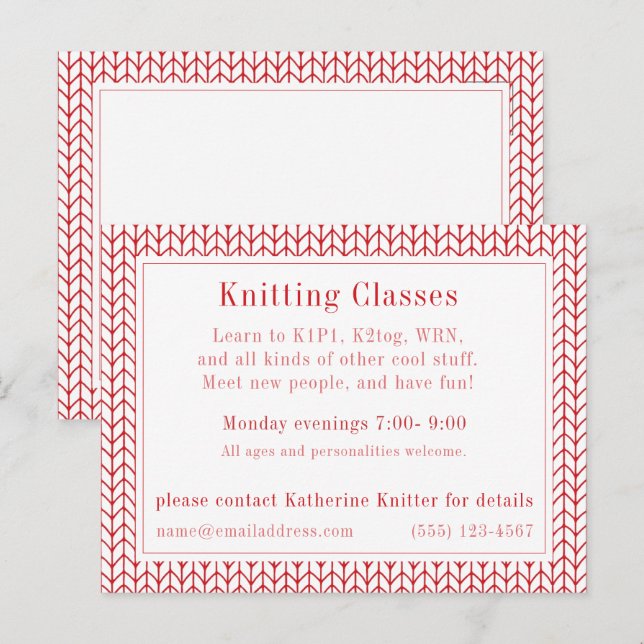 RED LINE KNIT "Knitting Classes" Postcard  (Front/Back)