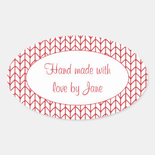 RED LINE KNIT Oval "Hand Made" Stickers
