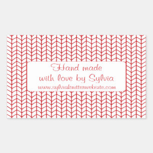 RED LINE KNIT Rectangle "Hand Made" Stickers