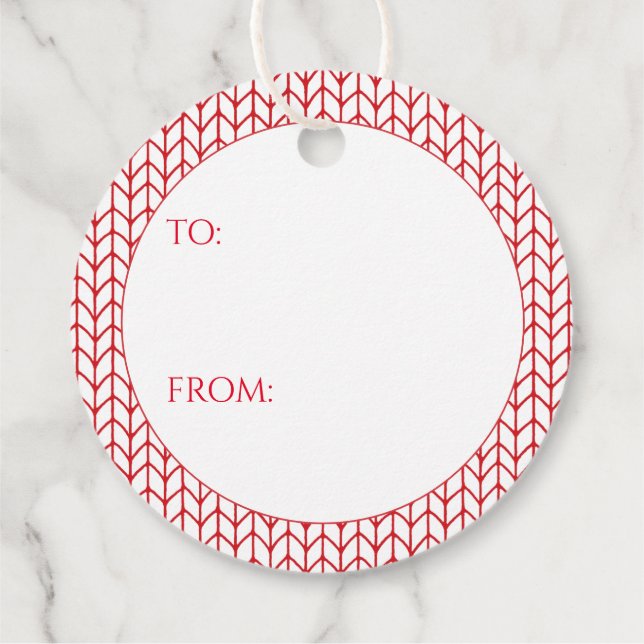 RED LINE KNIT Round Gift Tags (Back)