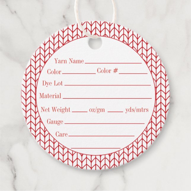 RED LINE KNIT Round Yarn Tags (Front)