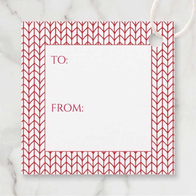 RED LINE KNIT Square Gift Tags (Back)