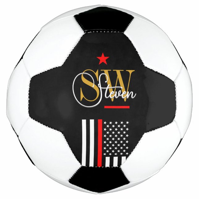Red Line & Monogrammed Name / Modern Signature Football (Front)