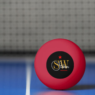 Red Line & Monogrammed Name / Modern Signature Ping Pong Ball