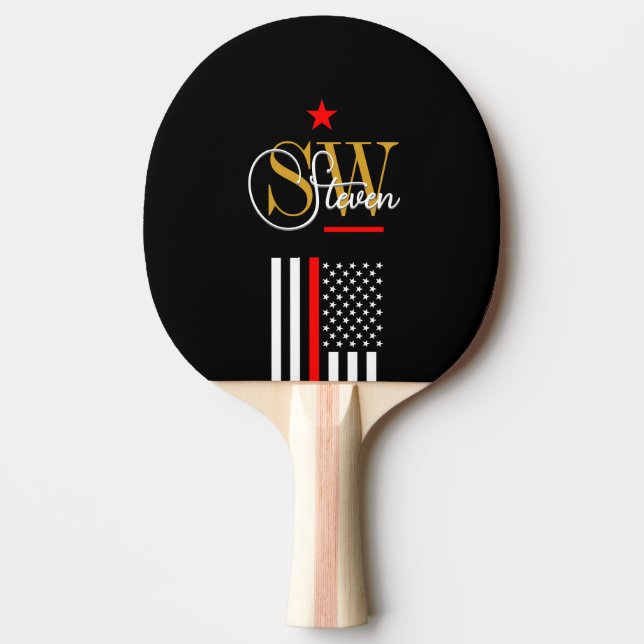 Red Line & Monogrammed Name / Modern Signature Ping Pong Paddle (Front)
