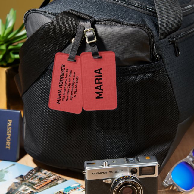Red Linen Texte Luggage Tag (Front & Back)