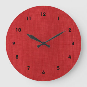 Red Linen Texture Photo Large Clock