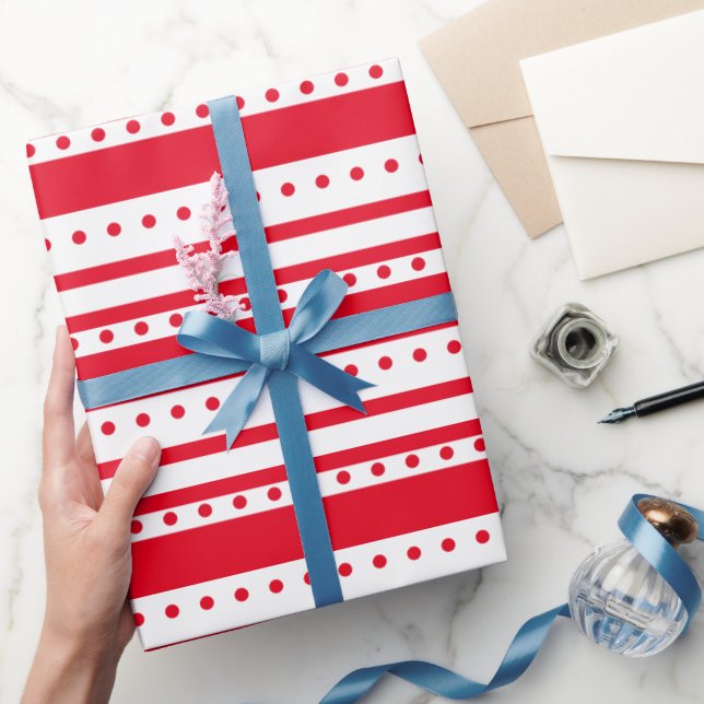 Red Lines and Dots Christmas Simple Wrapping Paper (Gifting)