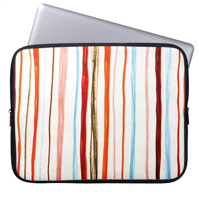 Red Lines Pattern. Horizontal Stroke Illustration. Laptop Sleeve (Front)