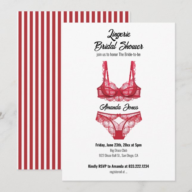 Red Lingerie Bridal Shower Invitation (Front/Back)