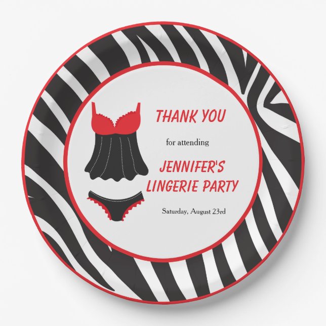 Red Lingerie Party Thank You Paper Plate (Front)