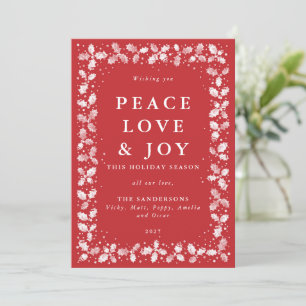 Red Lino Print Holly Leaves Border Non Photo Holiday Card