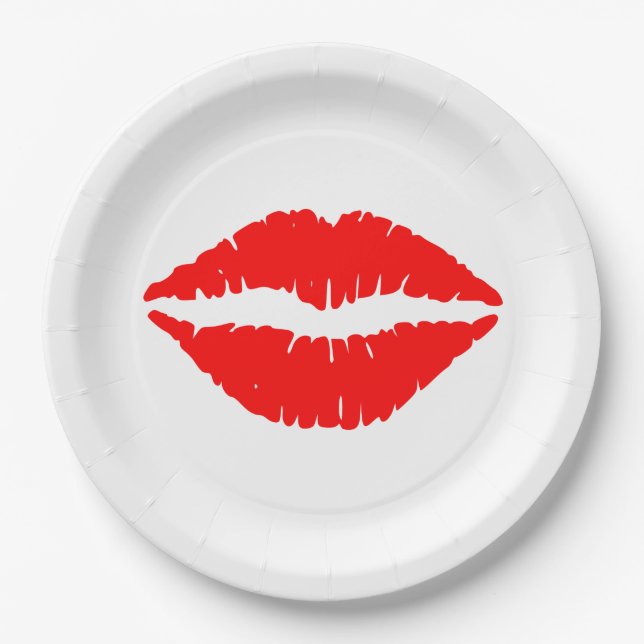 Red Lip Print Party Paper Plate (Front)