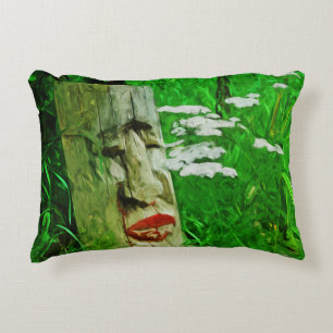 Red Lipped American Indian Totem Among Wildflowers Decorative Cushion