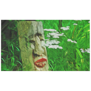 Red Lipped American Indian Totem Among Wildflowers Tablecloth