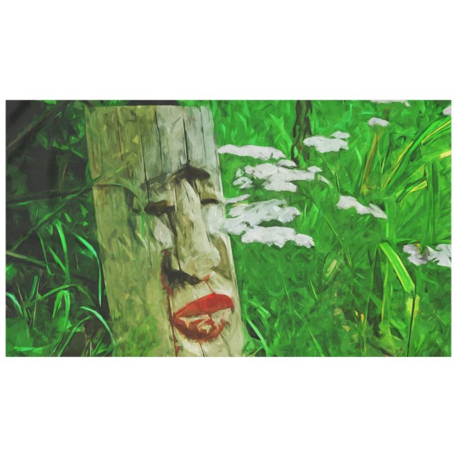 Red Lipped American Indian Totem Among Wildflowers Tablecloth (Front (Horizontal))