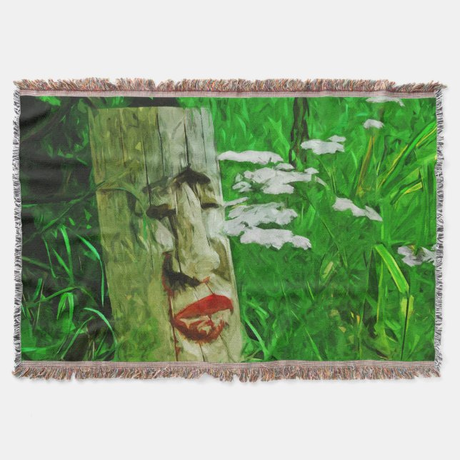 Red Lipped American Indian Totem Among Wildflowers Throw Blanket (Front)