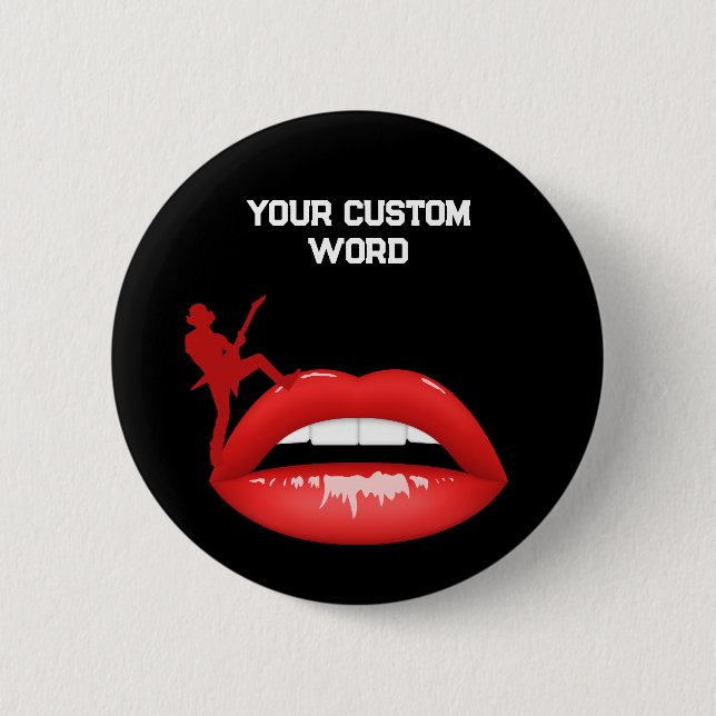 Red Lips and Guitarist Button | Patches Black  (Front)