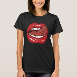 Red lips and leopard print tongue Female Beautiful T-Shirt