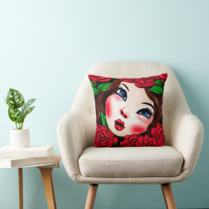 Red Lips and Red Roses Pattern Cushion