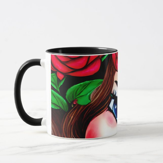 Red Lips and Red Roses Pattern Mug (Left)