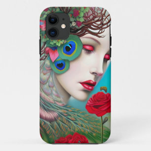 Red Lips and Roses Peacock Abstract iPhone 11 Case