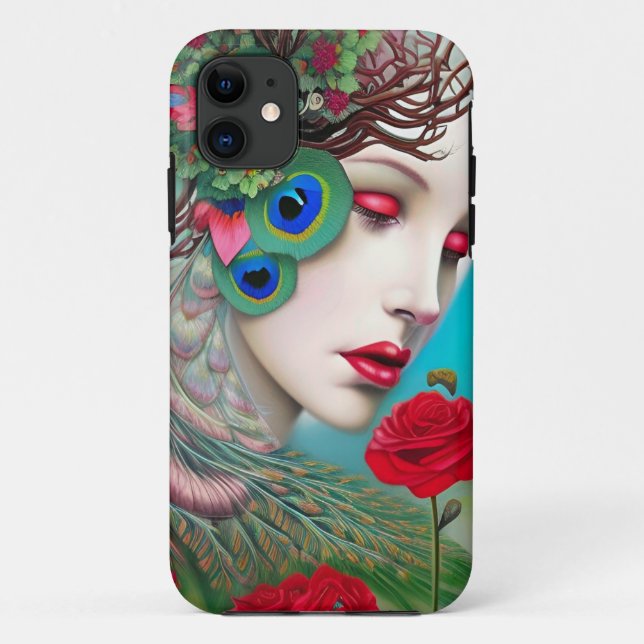 Red Lips and Roses Peacock Abstract   Case-Mate iPhone Case (Back)