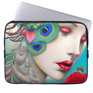 Red Lips and Roses Peacock Abstract Laptop Sleeve
