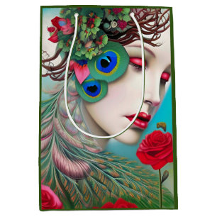 Red Lips and Roses Peacock Abstract  Medium Gift Bag