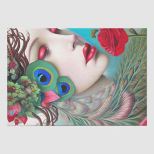 Red Lips and Roses Peacock Abstract  Tissue Paper