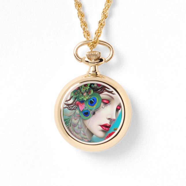 Red Lips and Roses Peacock Abstract   Watch (Front)