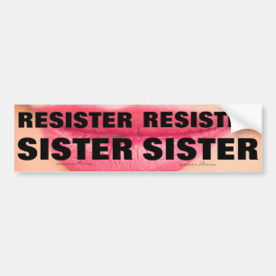 Red lips background for set of Resister Sisters 2- Bumper Sticker