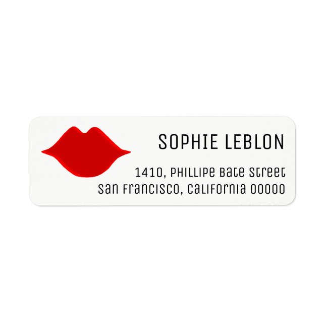 red lips beauty salon address label with name (Front)