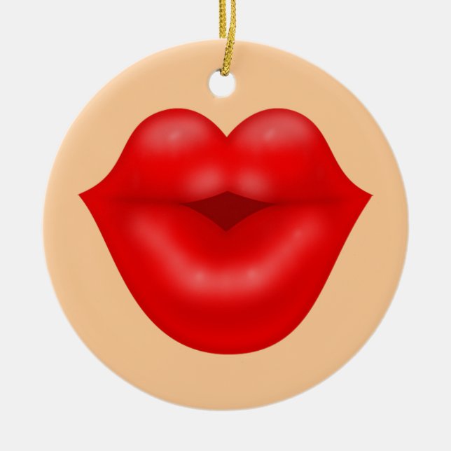 Red lips big kiss ceramic tree decoration (Front)
