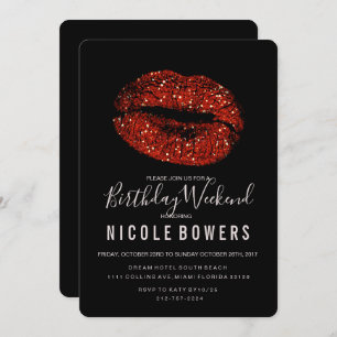 Red Lips Birthday Weekend Itinerary Invitation