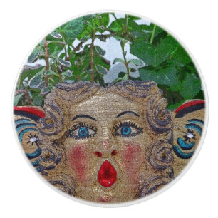 RED LIPS/ BLUE EYES FEMALE FIGUREHEAD CERAMIC KNOB