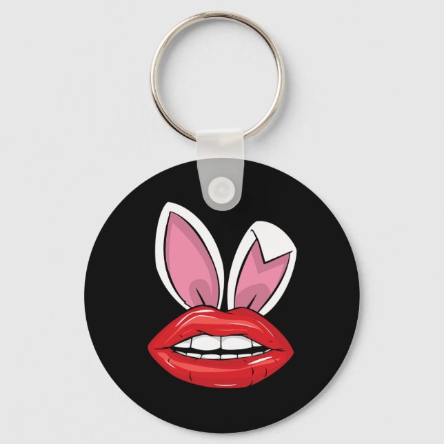 Red Lips Bunny Ears Easter Day Funny Girls  Key Ring (Front)