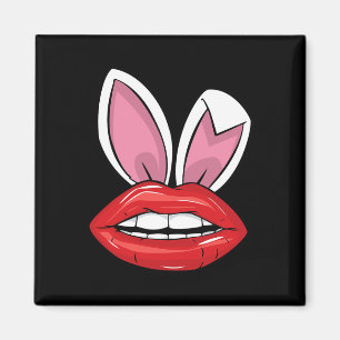 Red Lips Bunny Ears Easter Day Funny Girls Magnet