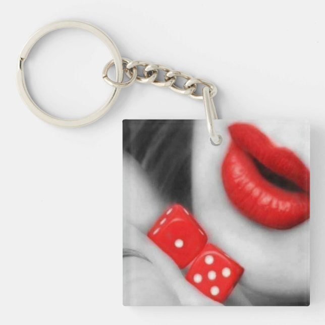Red Lips Casino Glam Acrylic Keychain (Front)