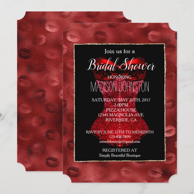 Red Lips Corset Bridal Invitation (Front/Back)
