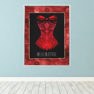 Red Lips Corset Canvas Print