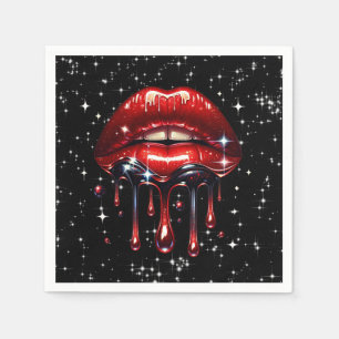 Red Lips Dripping Glitter Glam Sparkle Birthday Napkin